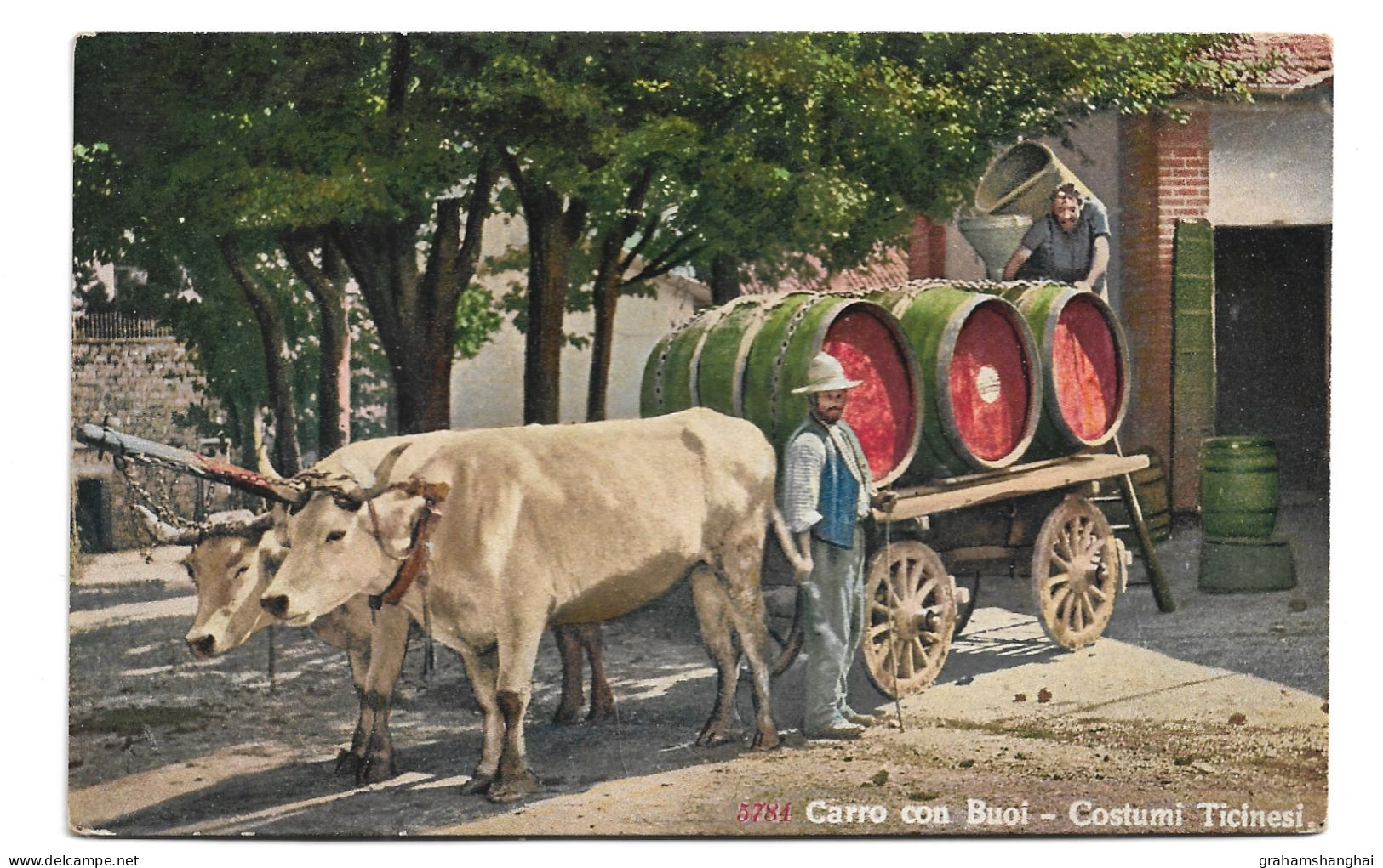 Postcard Switzerland Ticino Ticinesi Costumi Carro Dos Buoi Ox Cart With Barrels Unposted - Europa