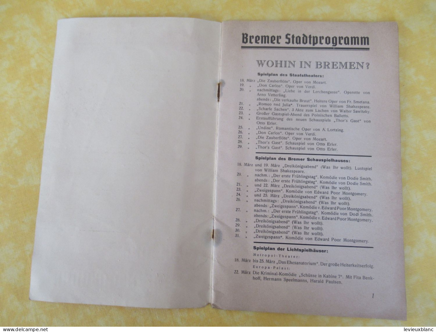 Bremen/ Allemagne / Stadtprogramm / Freie Hansestadt Bremen Innere Stadt / Langhoff & Krohn / 1938         PGC565 - Bremen