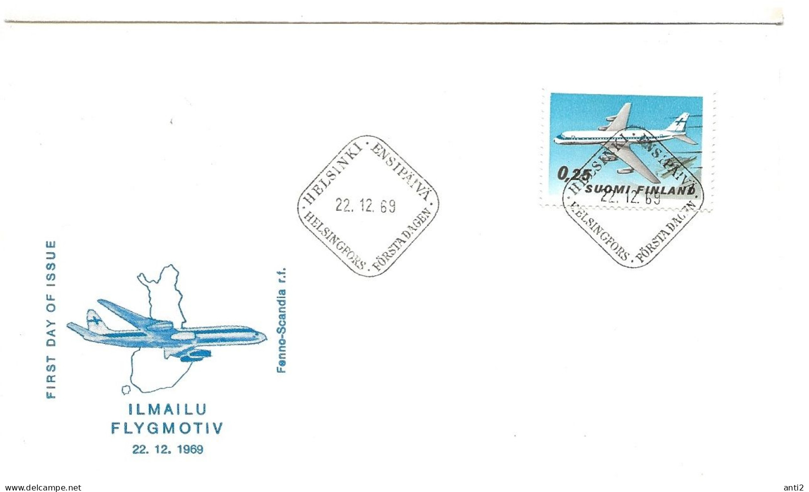 Finland   1969 50th Anniversary Of Commercial Aviation, Airplane DC-8-62 CF, Helsinki Airport Building (Seu. MI 665  FDC - Briefe U. Dokumente