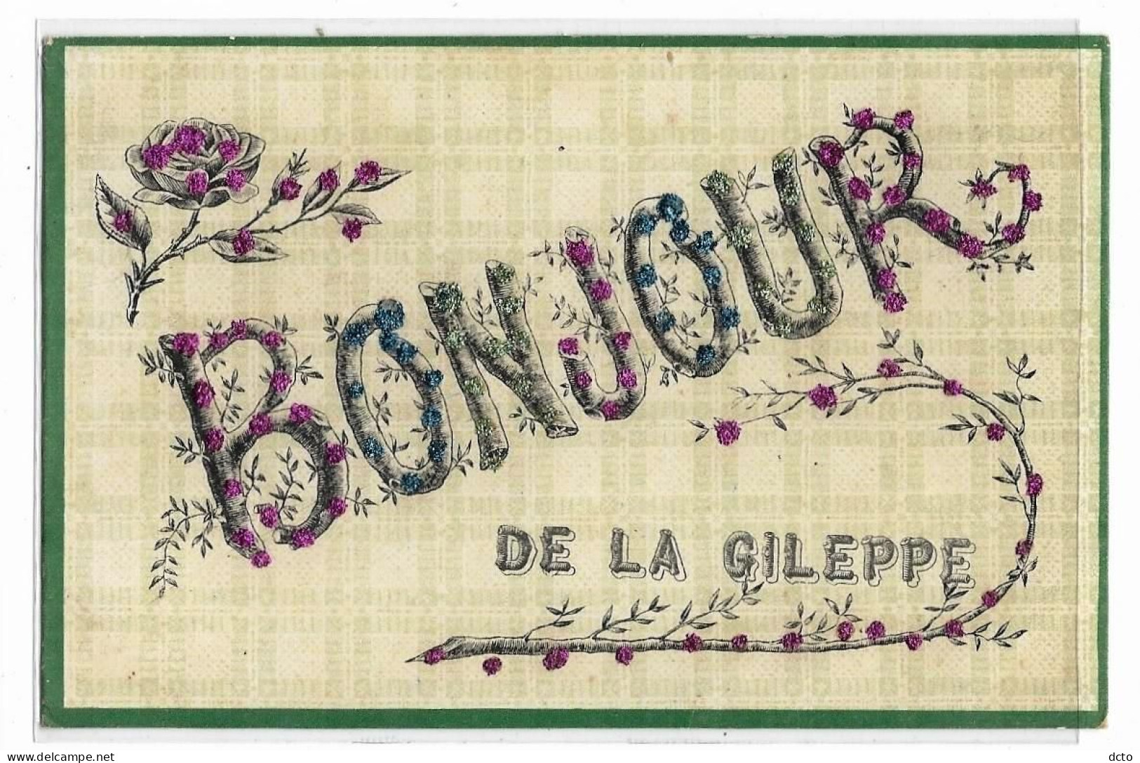 Bonjour De LA GILEPPE, Fantaisie Avec Collage Paillettes De Couleur, Envoi 1906 - Gileppe (Stuwdam)