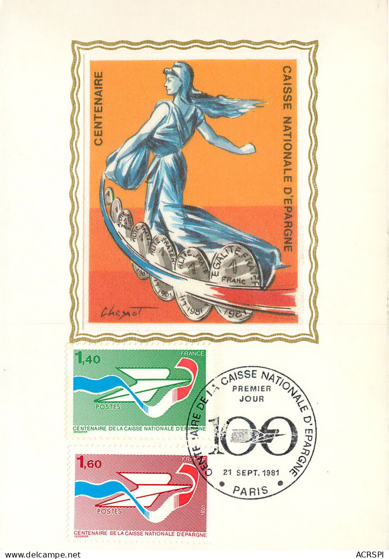 FDC Carte Premier Jour Illustration Sur Soie N°2165/66 Centenaire De La Caisse Nationale D'Epargne  PFRCR00043 P - 1980-1989
