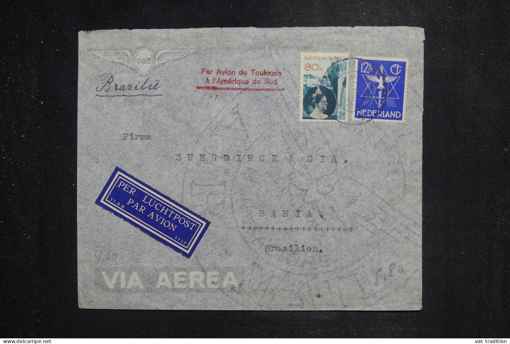 PAYS BAS - Enveloppe De Amsterdam Pour Bahia Par Avion En 1933 Par Voie Française - L 151069 - Lettres & Documents