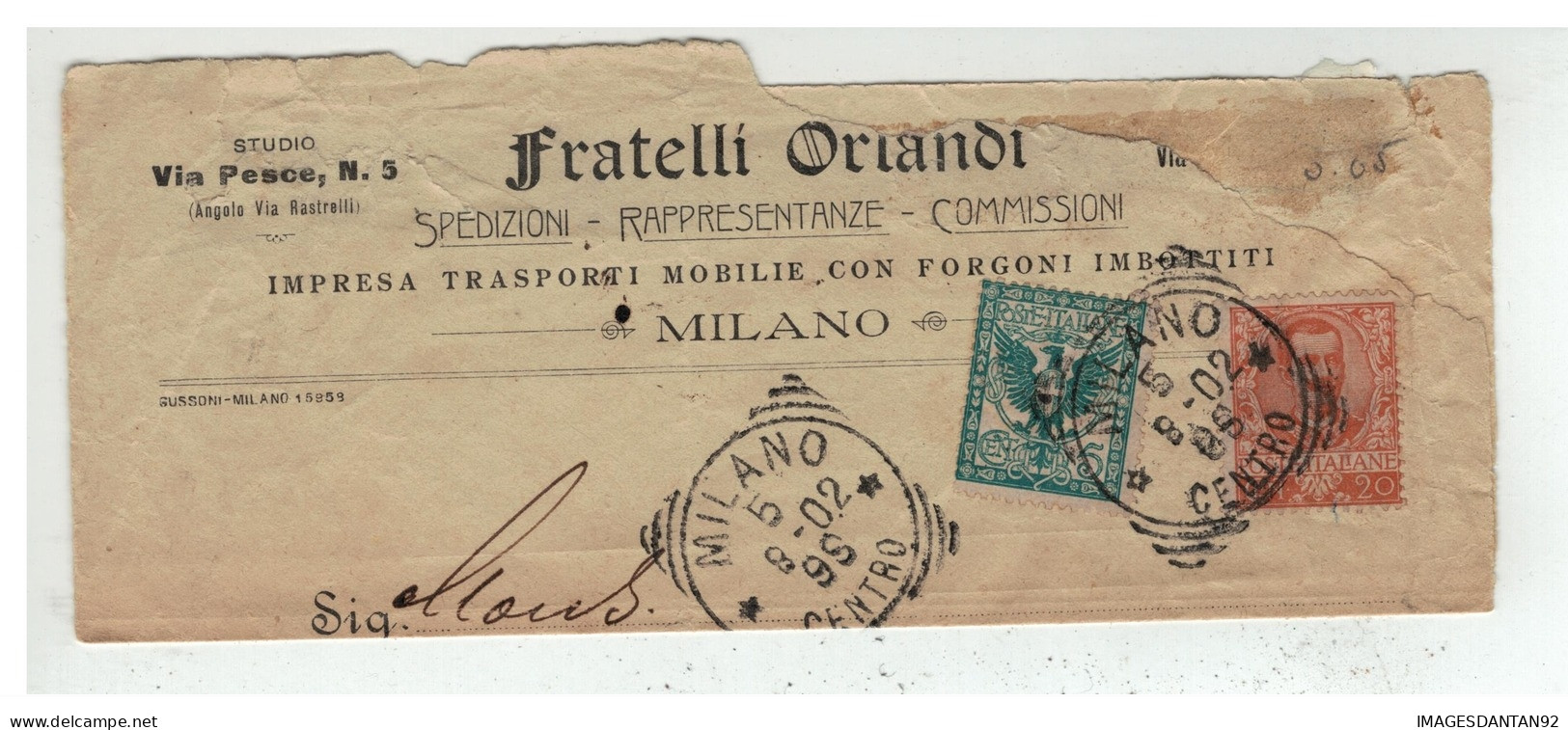 ITALIE: AFFRANCHISSEMENT à 25 Cts . " MILANO CENTRO " SUR JOURNAL FRATELLI ORLANDI  . POUR LA FRANCE PARIS . 1899 - Used