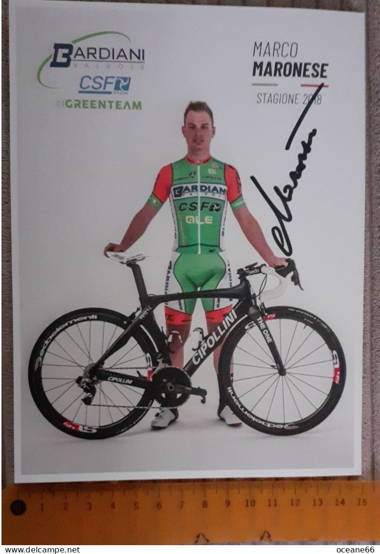 Autographe Marco Maronese Bardiani CSF 2018 Format 15 X 20 Cm - Cyclisme