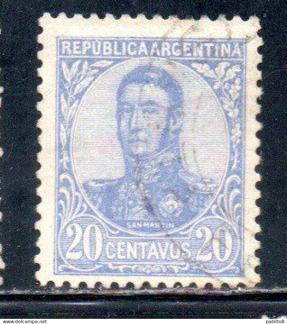 ARGENTINA 1908 1909 JOSE DE SAN MARTIN 20c USED USADO OBLITERE' - Gebraucht