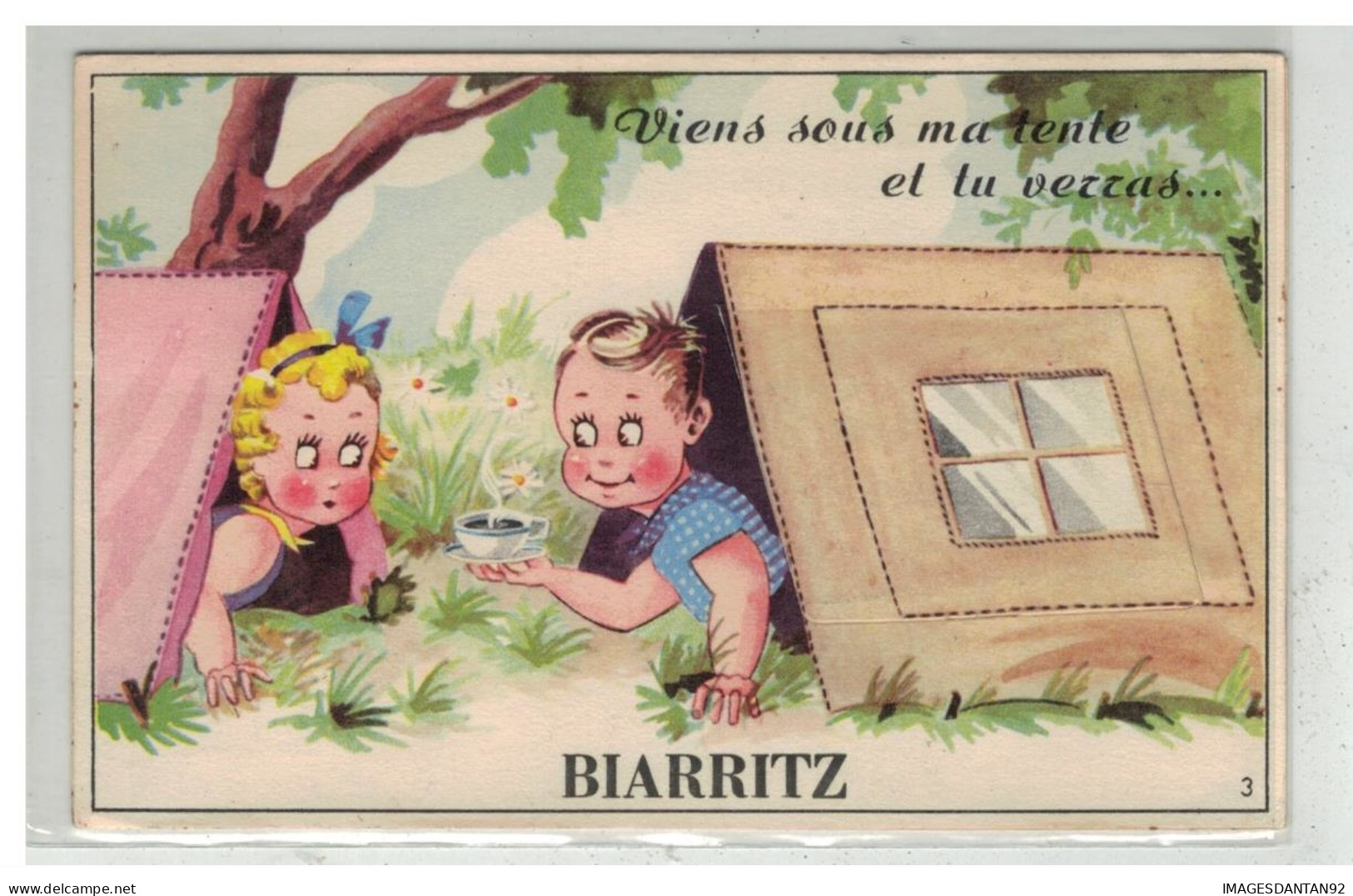 64 BIARRITZ #11502 VIENS SOUS MA TENTE CARTE A SYSTEME ENFANTS CAFE - Biarritz