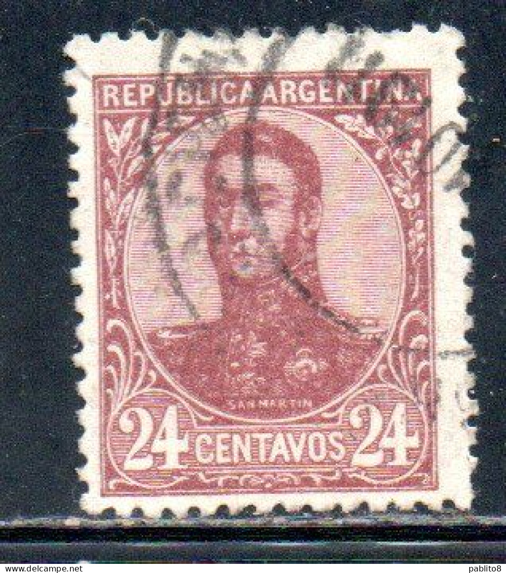 ARGENTINA 1908 1909 JOSE DE SAN MARTIN 24c USED USADO OBLITERE' - Used Stamps