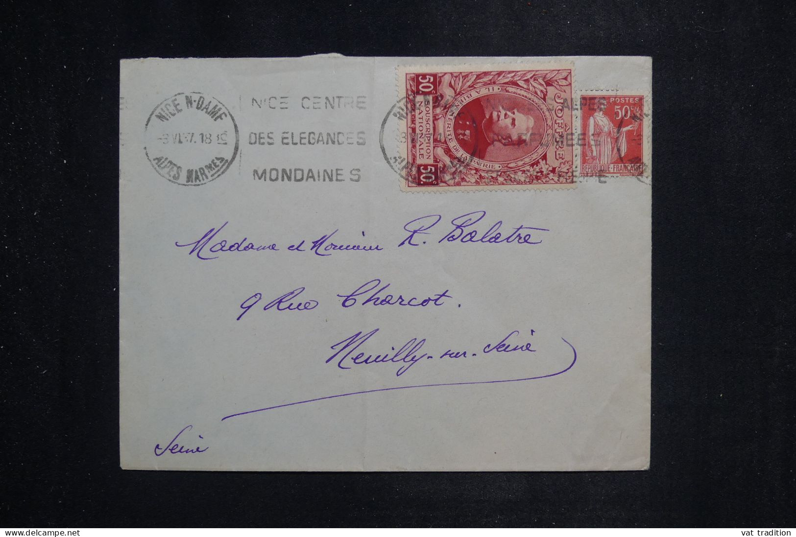 FRANCE - Vignette Joffre Sur Enveloppe De Nice En 1937  - L 151071 - Lettere