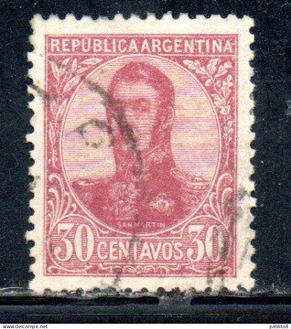 ARGENTINA 1908 1909 JOSE DE SAN MARTIN 30c USED USADO OBLITERE' - Oblitérés