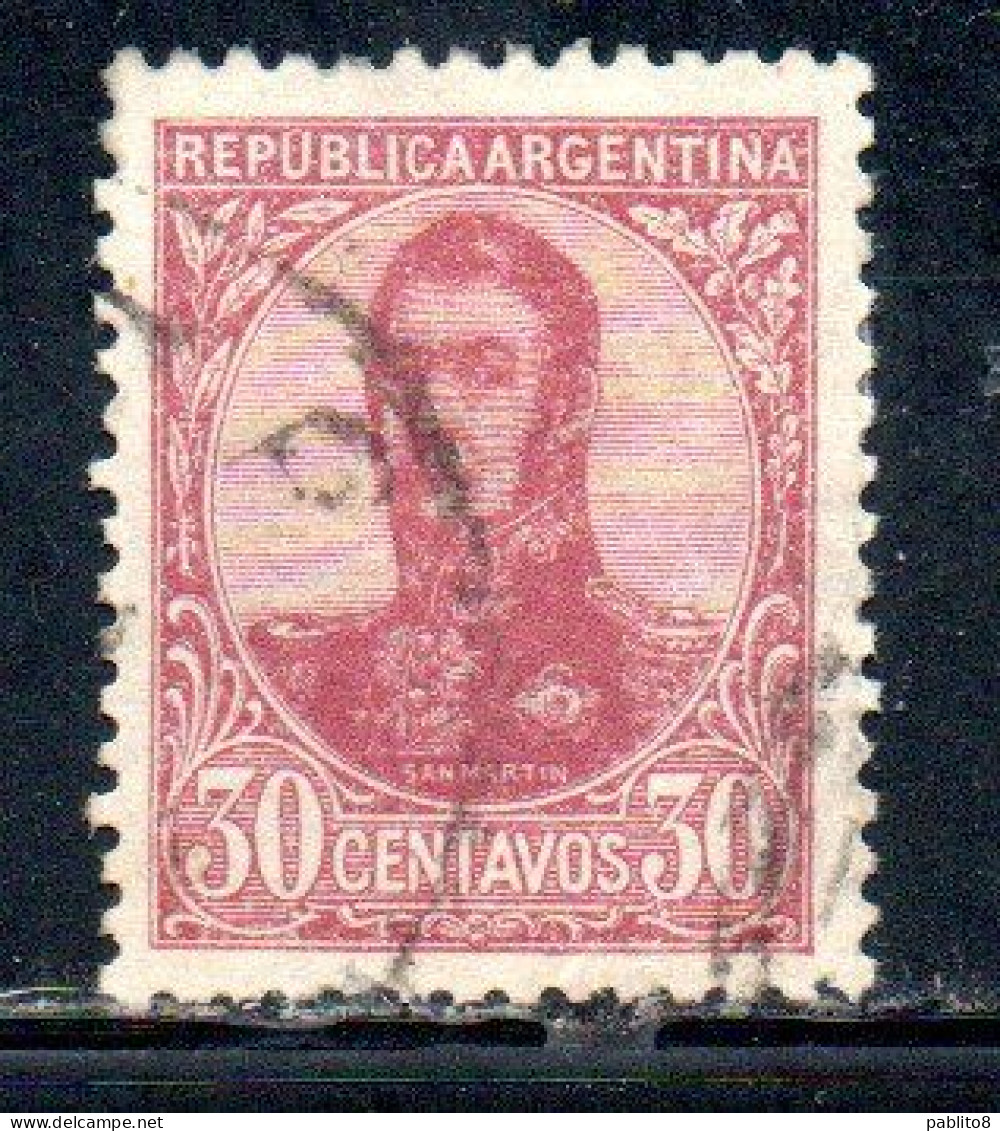 ARGENTINA 1908 1909 JOSE DE SAN MARTIN 30c USED USADO OBLITERE' - Used Stamps