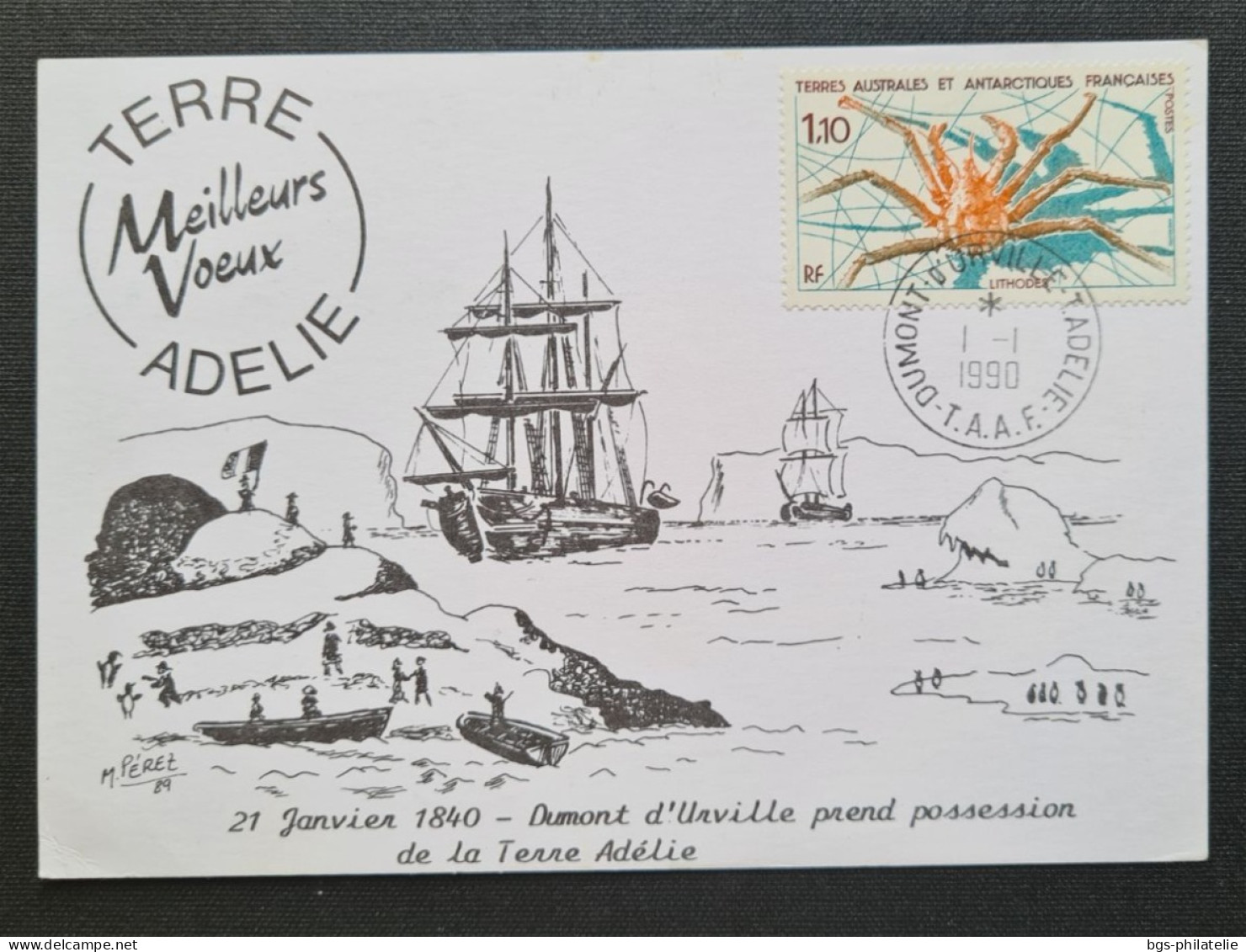 TAAF, T Numéro 140 Oblitéré De Terre Adélie Le 1/1/1990 Sur Carte. - Briefe U. Dokumente