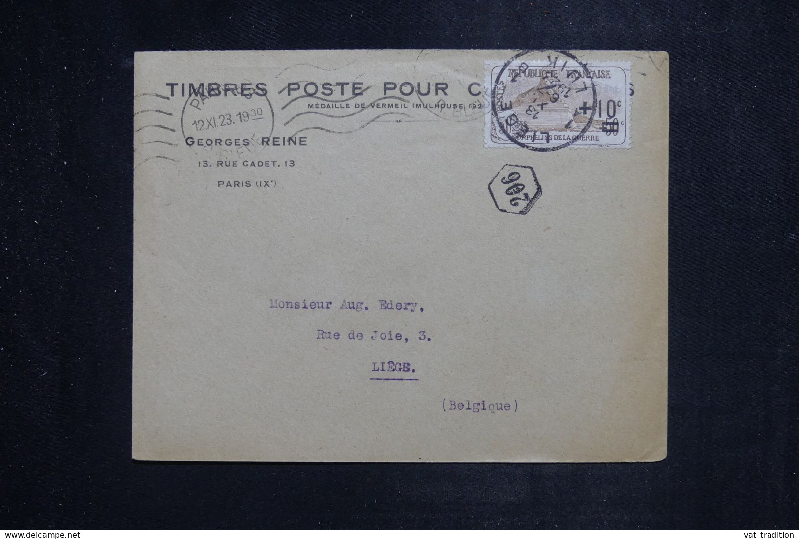 FRANCE - Orphelin Sur Enveloppe Commerciale De Paris Pour La Belgique En 1923  L 151073 - 1921-1960: Période Moderne