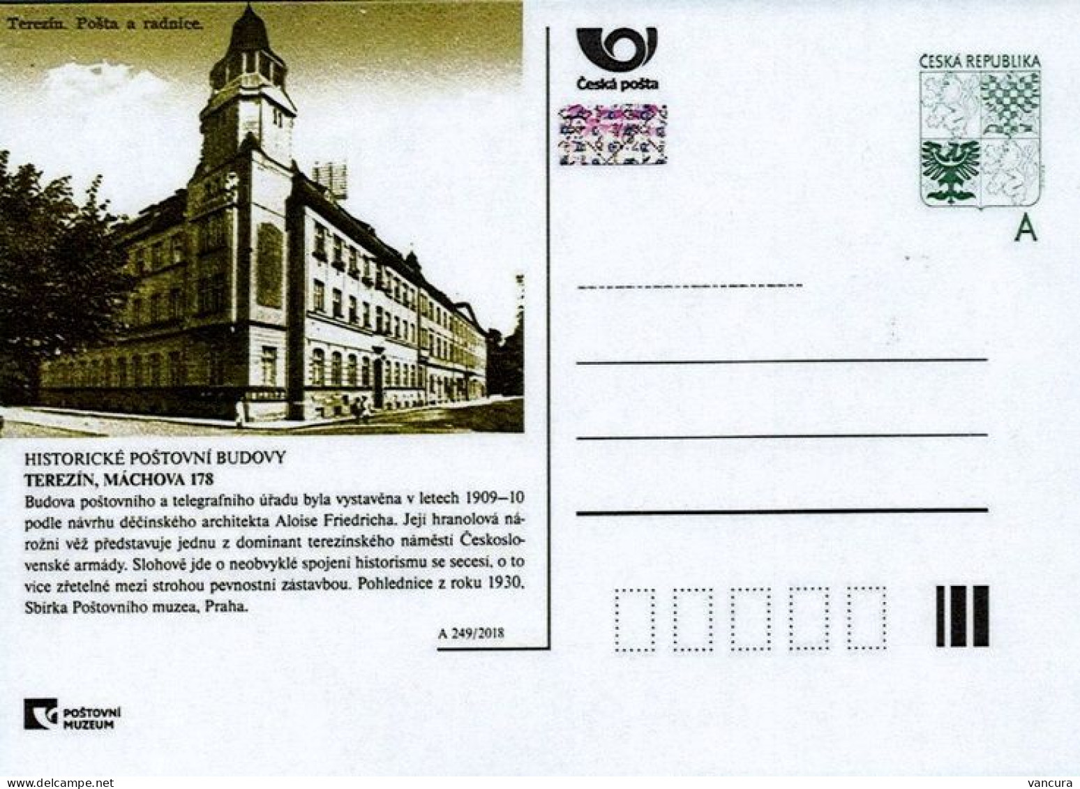 CDV 180 A Czech Republic Historical Postal Buildings 2018 Theresienstadt postoffice and 7 more