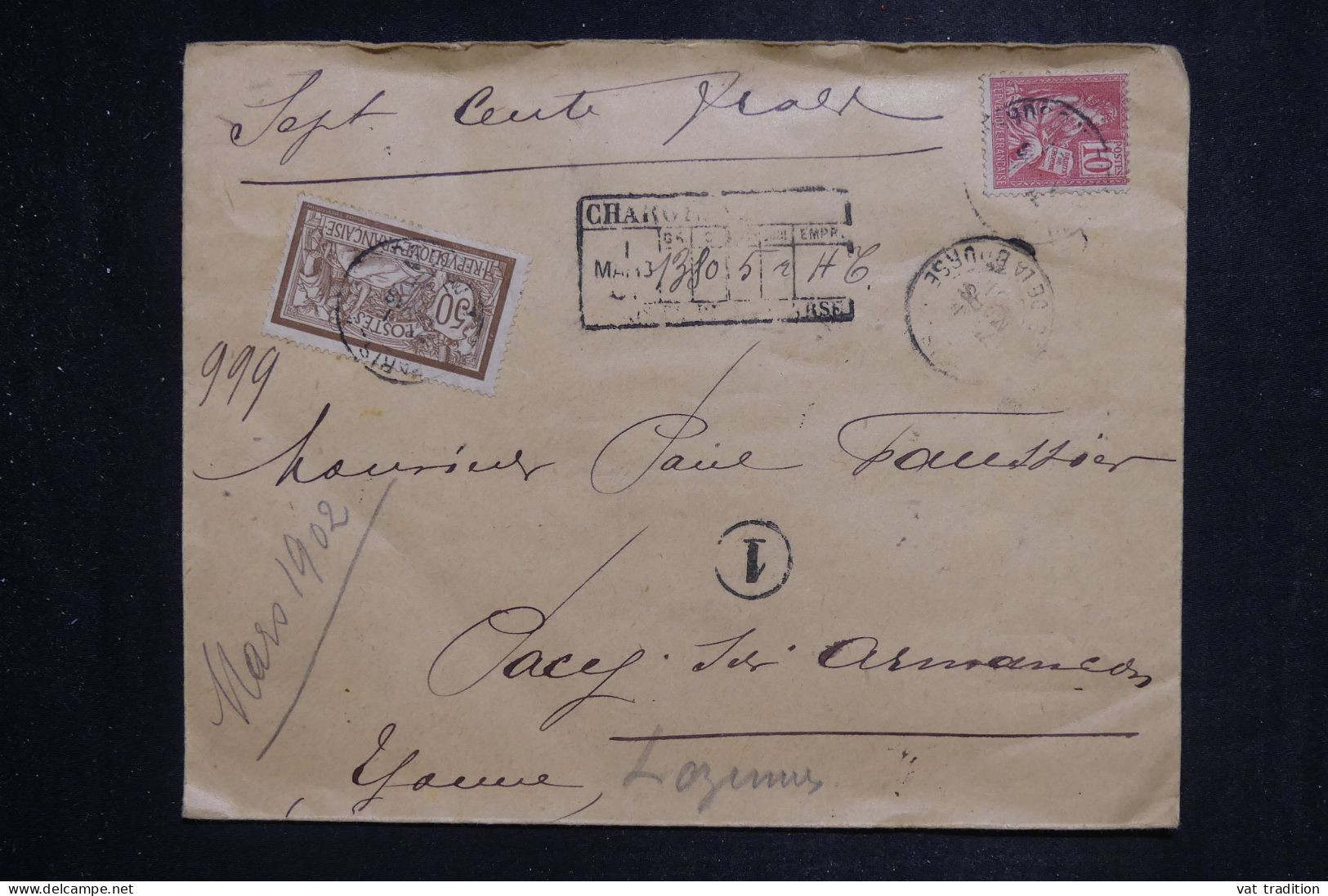 FRANCE - Enveloppe En Chargé De Paris En 1902 -  L 151074 - 1877-1920: Période Semi Moderne