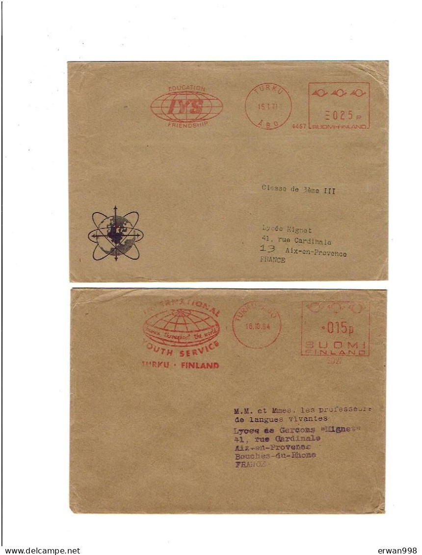 FINLANDE TURKU  2 EMA Rouge Des 16/10/1964 & 15/1/1971 Education   940 - Lettres & Documents