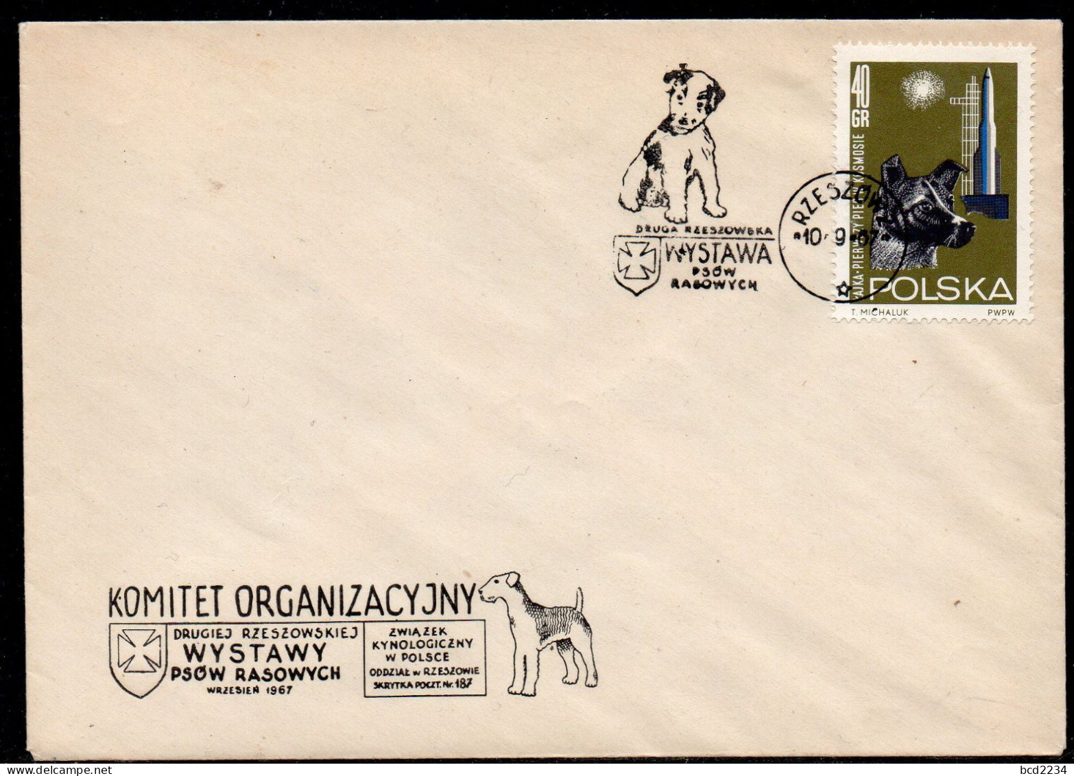 POLAND 1967 II PEDIGREE DOG SHOW RZESZOW CANCEL ON COVER DOGS - Perros