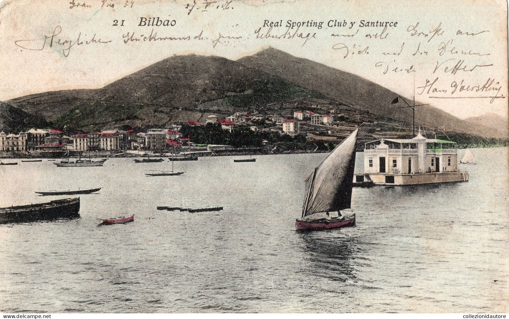 BILBAO - REAL SPORTING CLUB Y SANTURCE - CARTOLINA FP SPEDITA NEL 1906 - Vizcaya (Bilbao)