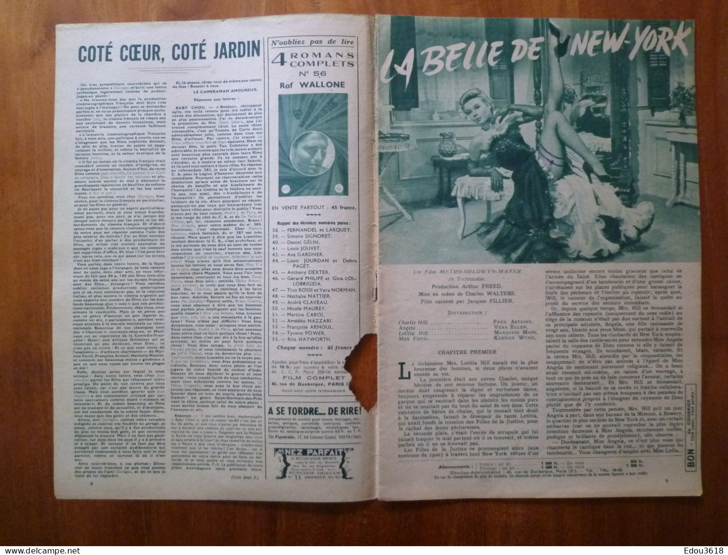 Revue Film Complet N° 411 La Belle De New-York Avec Fred Astaire Vera Ellen Marjorie Main Keenan Wynn 1953 - Cinema