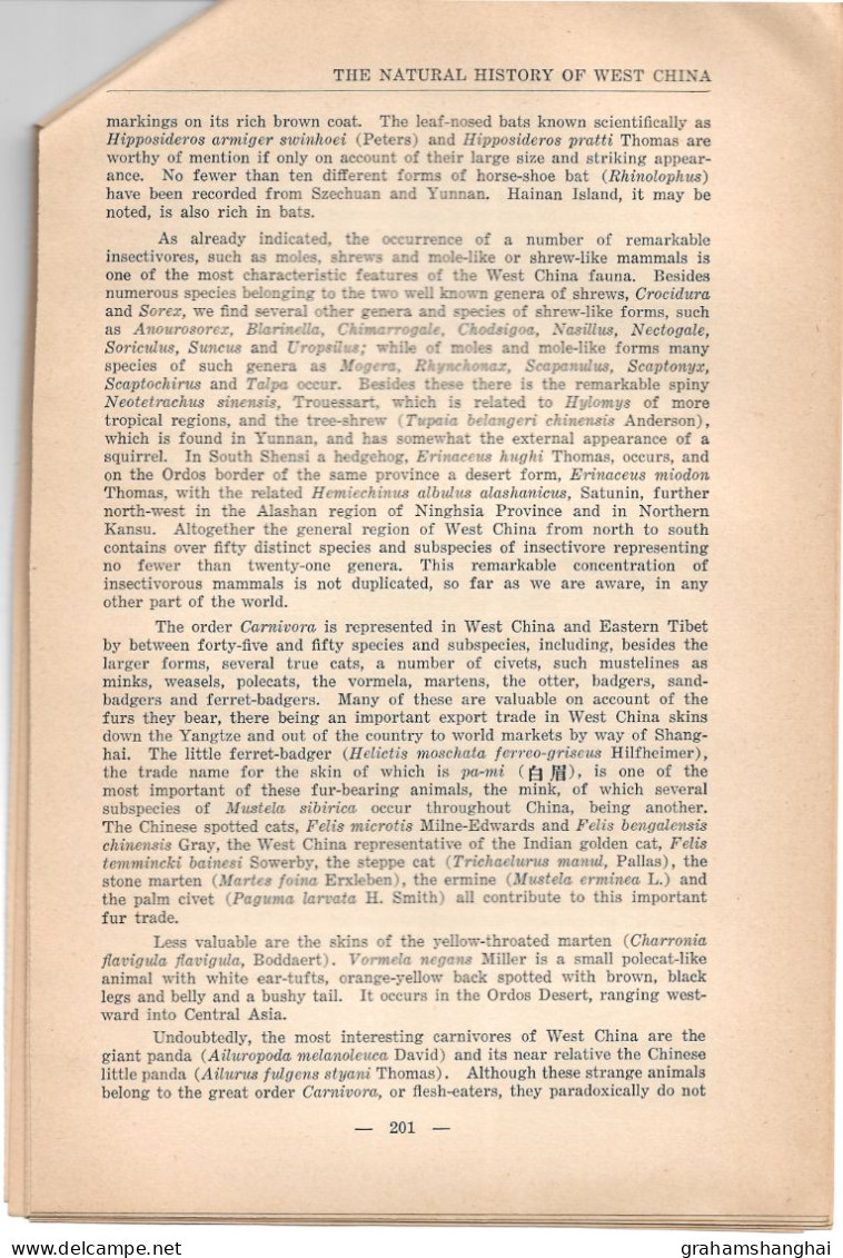 Magazine Article 'China Journal' 1937 "Natural History Of West China" Geography Flora Fauna Animals Pandas 中国 - Geschiedenis