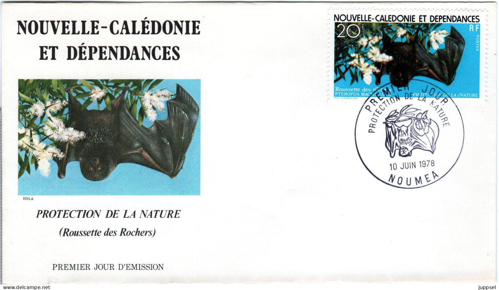 NEW CALEDONIA  FDC, Rousette De Rochers   /    NOUVELLE CALEDONIE, Lettre De Première Jour, Fruit Bat   1978 - Bats
