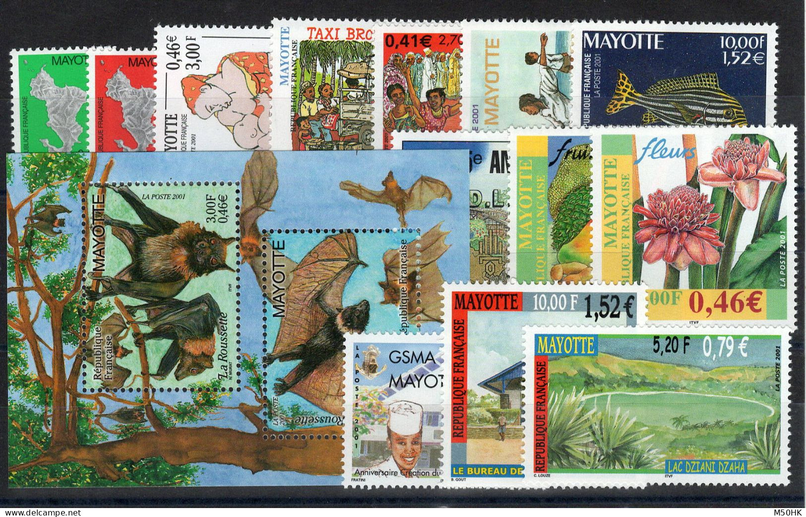 Mayotte - Année 2001 N** MNH Luxe Complète , YV 96 à 110 , 15 Timbres , Cote 46,80 Euros - Unused Stamps