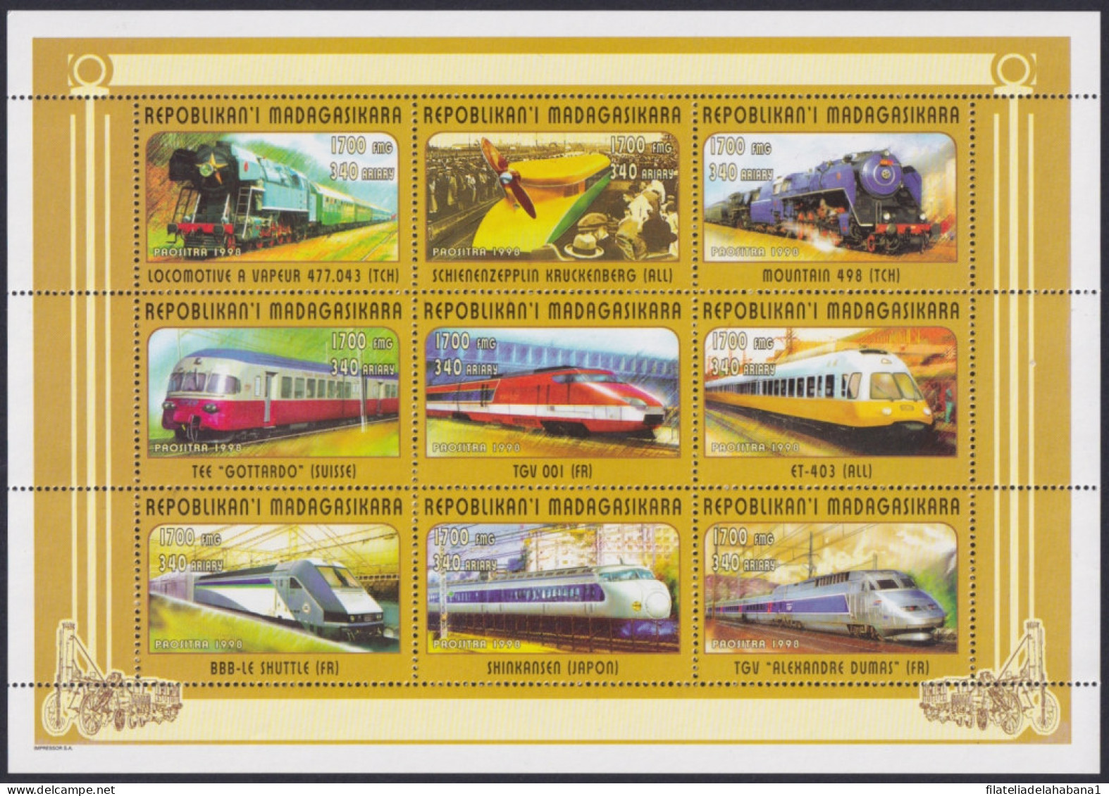 F-EX46655 MADAGASCAR MNH 1998 RAILROAD FERROCARRIL RAILWAYS TRAIN LOCOMOTIVE.  - Trenes