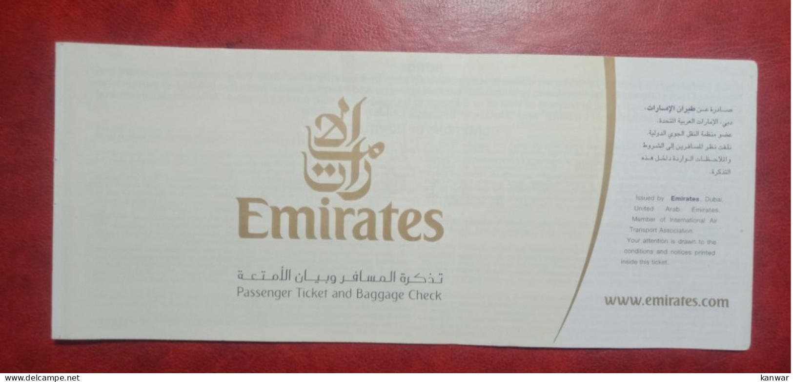 2001 EMIRATES INTERNATIONAL AIRLINES PASSENGER TICKET AND BAGGAGE CHECK - Billetes