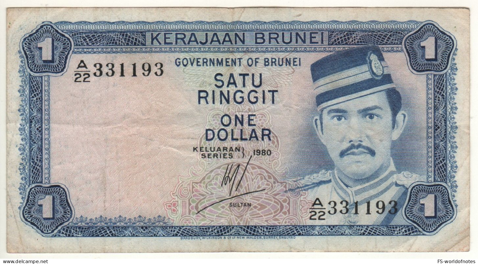 BRUNEI  1 Dollar   P6b  Dated 1980     (  Sultan Hassan Al-Bolkiah I + Mosque At Back ) - Brunei