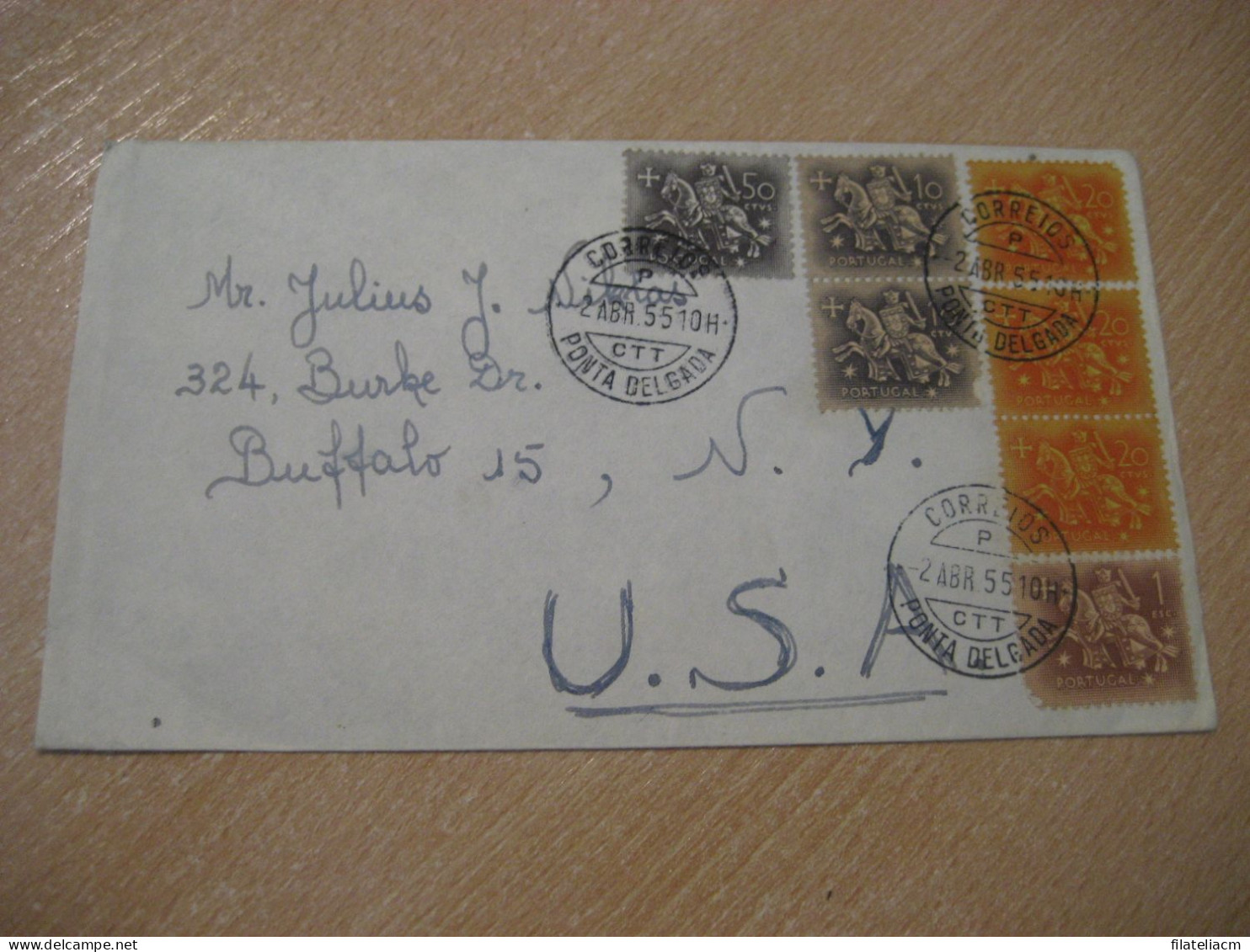 PONTA DELGADA 1955 To Buffalo NY USA Cancel Cover PORTUGAL - Cartas & Documentos