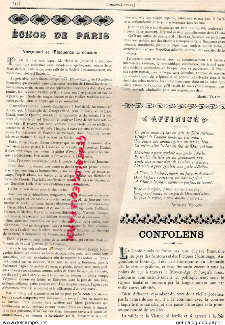 87- ST SAINT JUNIEN- MME TEILLIET-PROFESSEUR MUSIQUE-LIMOGES ILLUSTRE 1904-ST GERMAIN CONFOLENS- VERGNIAUD-JEAN TEILLIET - Documents Historiques