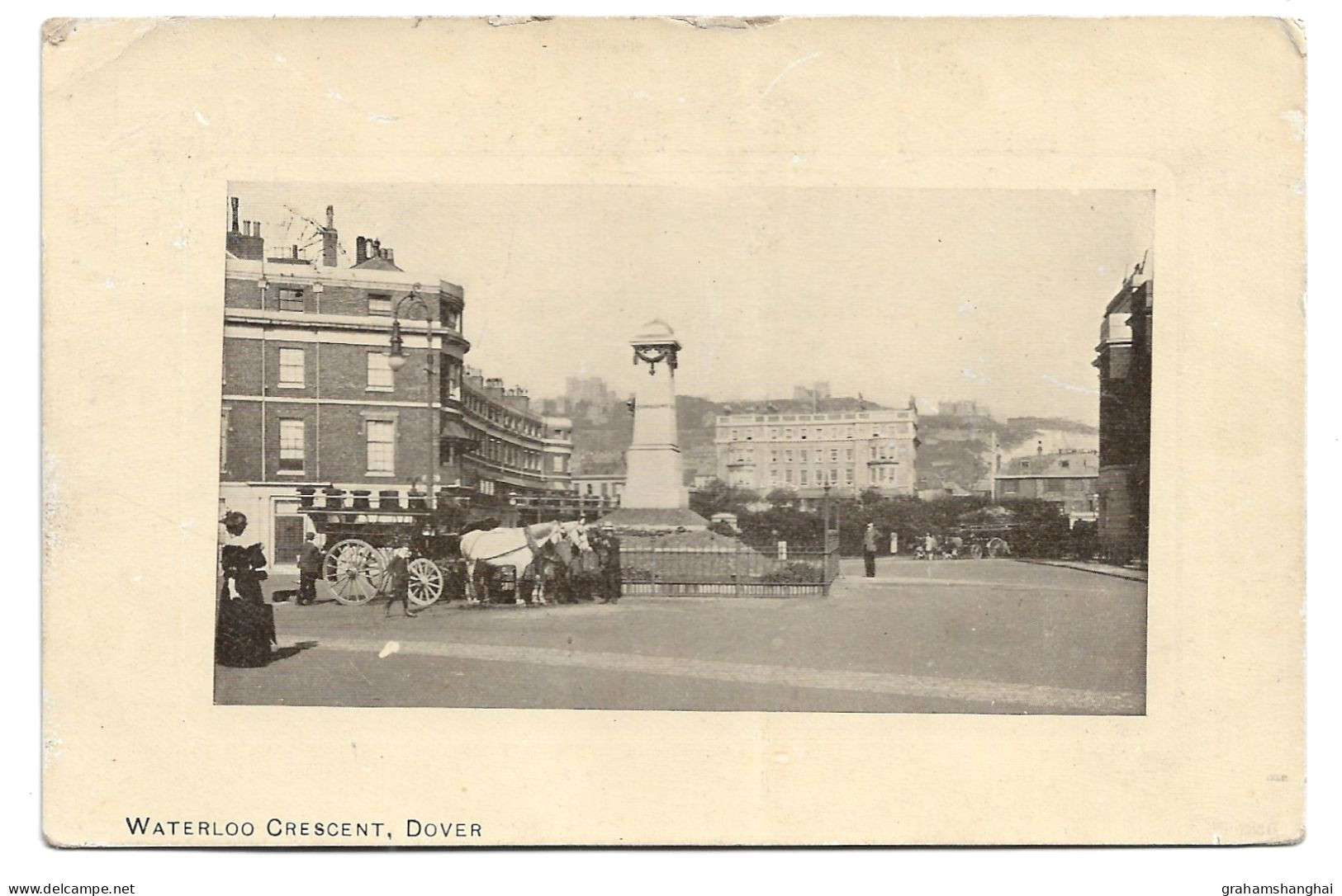 Postcard UK England Kent Dover Waterloo Crescent Street Scene Big Houses Horse Drawn Carriage People Posted 1908 - Dover