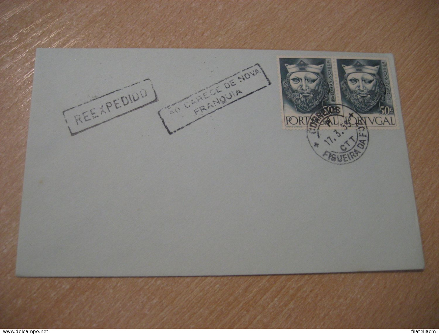 FIGUEIRA DA FOZ 1955 Reexpedido Ao Carece De Nova Franquia Afonso II King Royalty FDC Cancel Cover PORTUGAL - Storia Postale