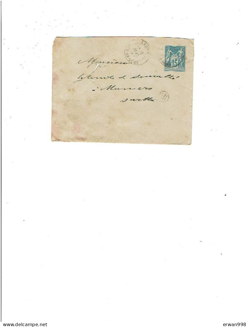 63 LEZOUX Cachet Manuel Double Cercle & OR 8/6/1887 & Verso Ferroviaire PARIIS-RENNES Et Arrivée 72 MAMERS  950 - 1877-1920: Semi-moderne Periode