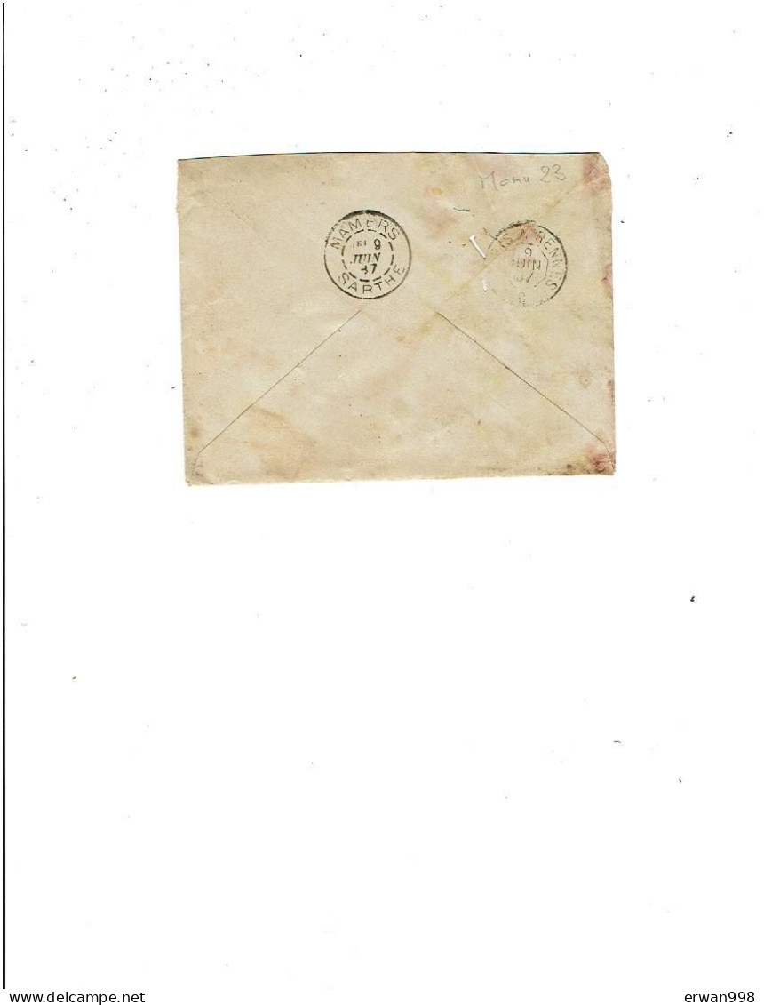 63 LEZOUX Cachet Manuel Double Cercle & OR 8/6/1887 & Verso Ferroviaire PARIIS-RENNES Et Arrivée 72 MAMERS  950 - 1877-1920: Semi-moderne Periode