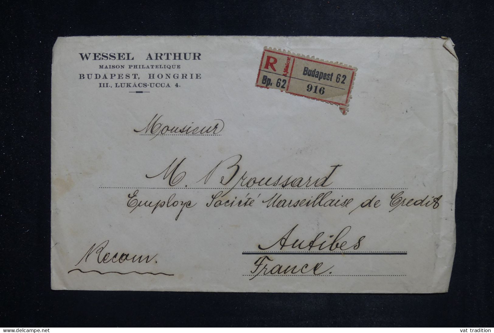 HONGRIE - Enveloppe Commerciale En Recommandé De Budapest Pour La France En 1923 -  L 151078 - Lettres & Documents