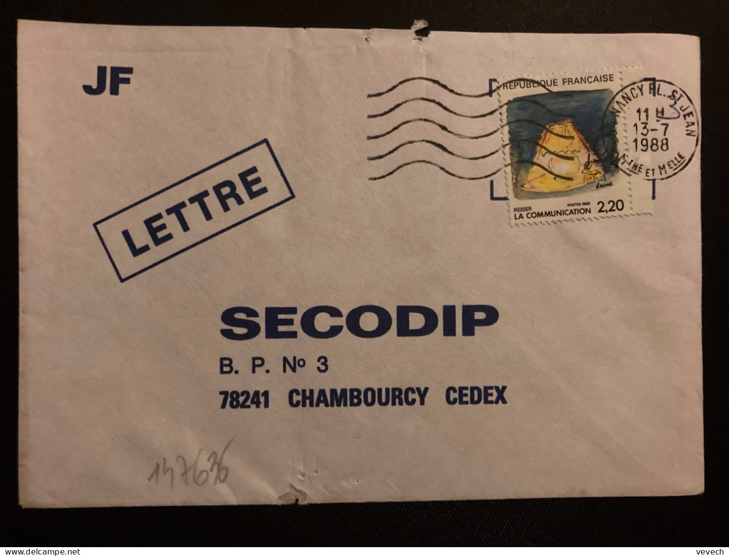 LETTRE TP YT 2504 LA COMMUNICATION 2,20 OBL.MEC.13-7 1988 54 NANCY PL ST JEAN - Brieven En Documenten