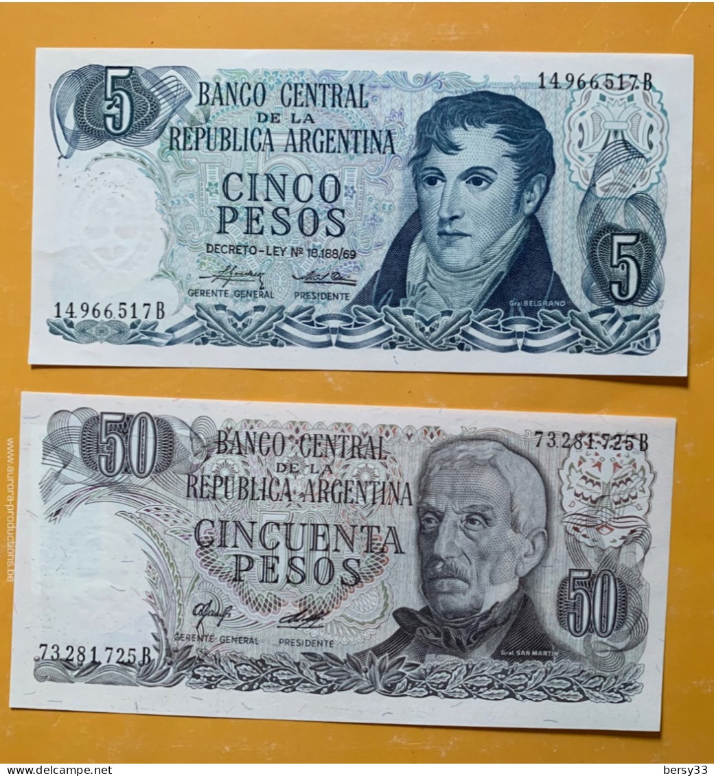 ARGENTINE - Lot 2 Billets 5 Et 50 PESOS - NEUFS ! - Argentina