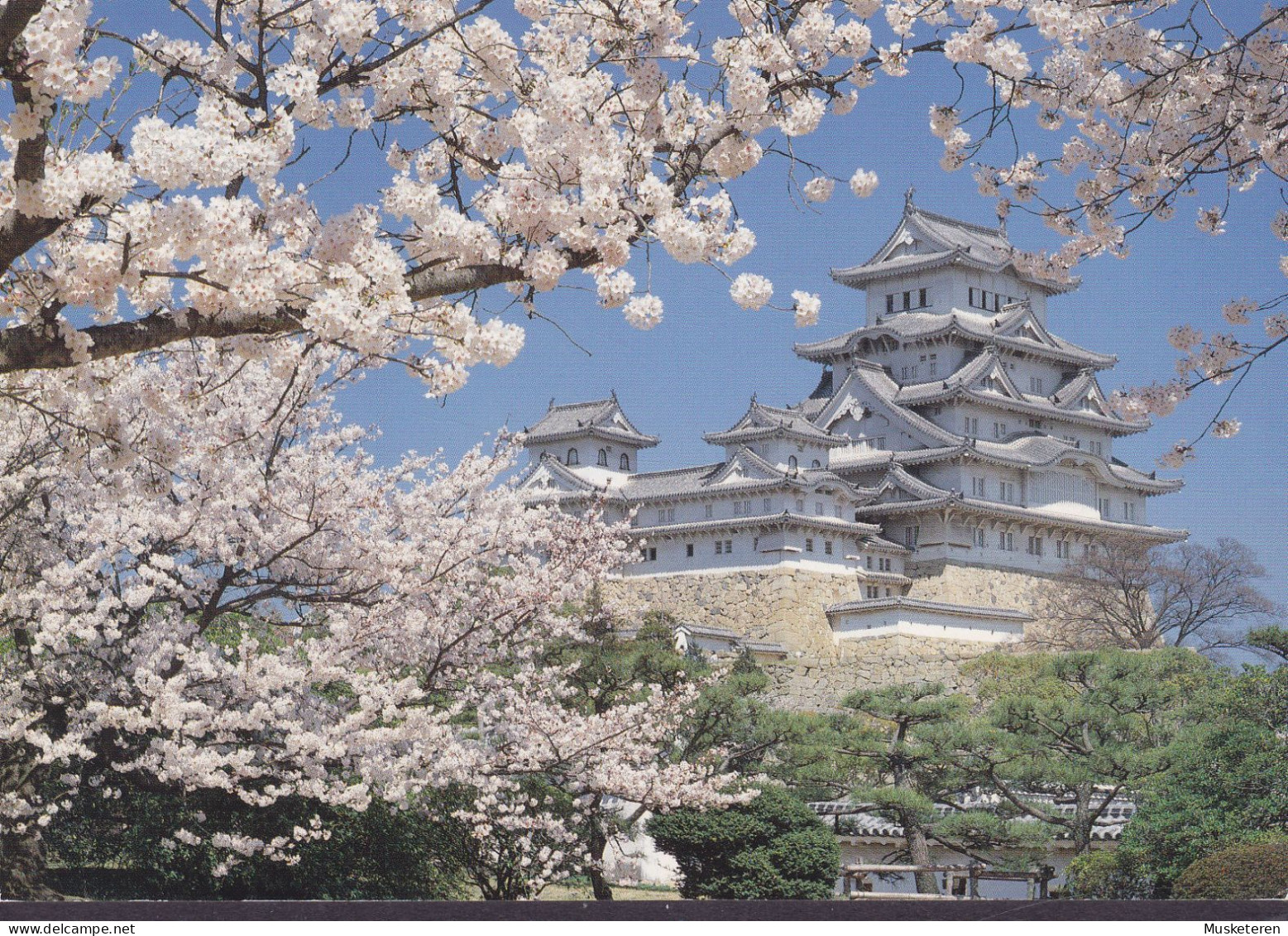 Japan PPC Himeji Castle, Castle Of The White Heron, Cherry Blossom YODOGAWA 1996 KASTRUP Denmark (2 Scans) - Andere & Zonder Classificatie