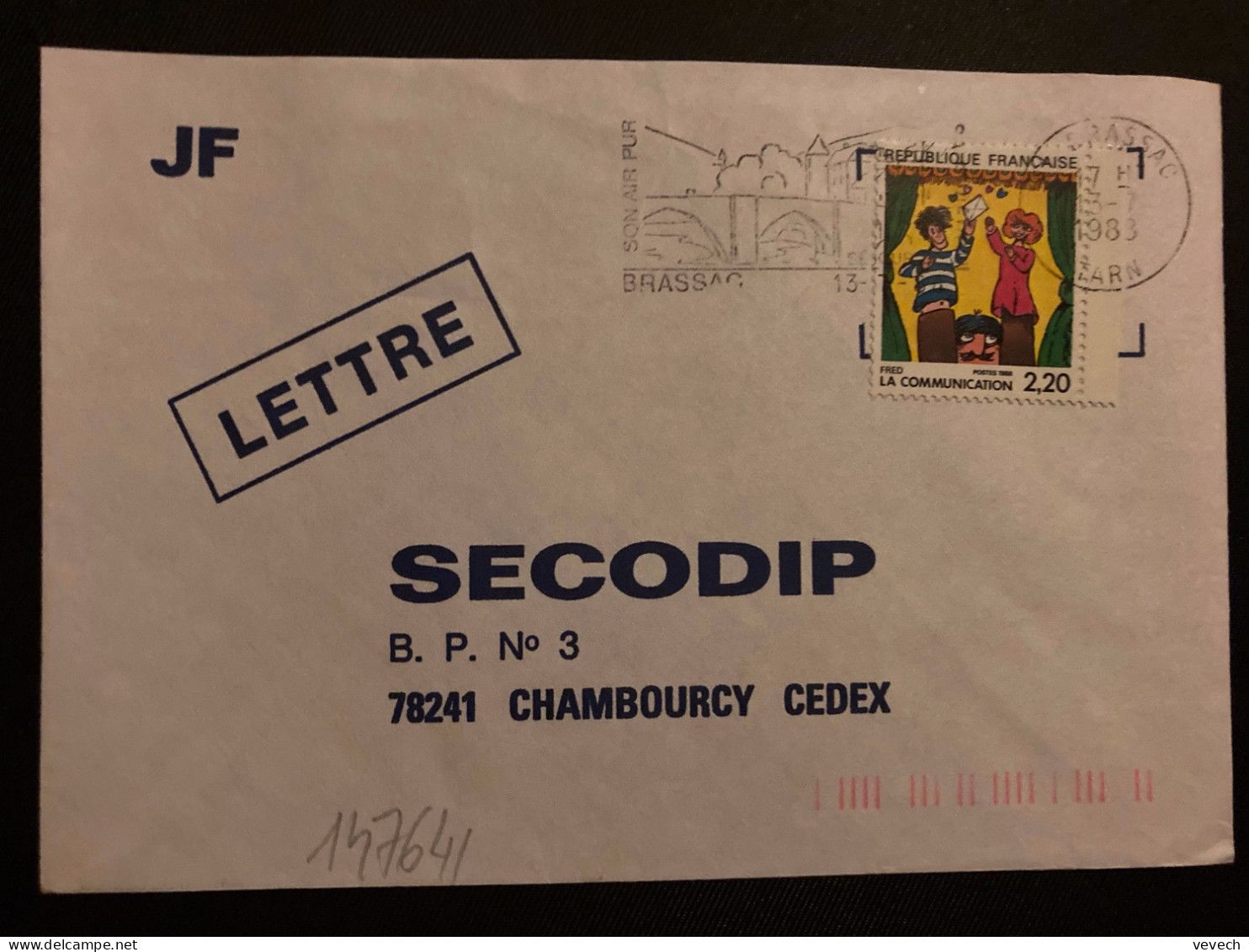 LETTRE TP YT 2506 LA COMMUNICATION 2,20 OBL.MEC.13-7 1988 81 BRASSAC TARN - Brieven En Documenten