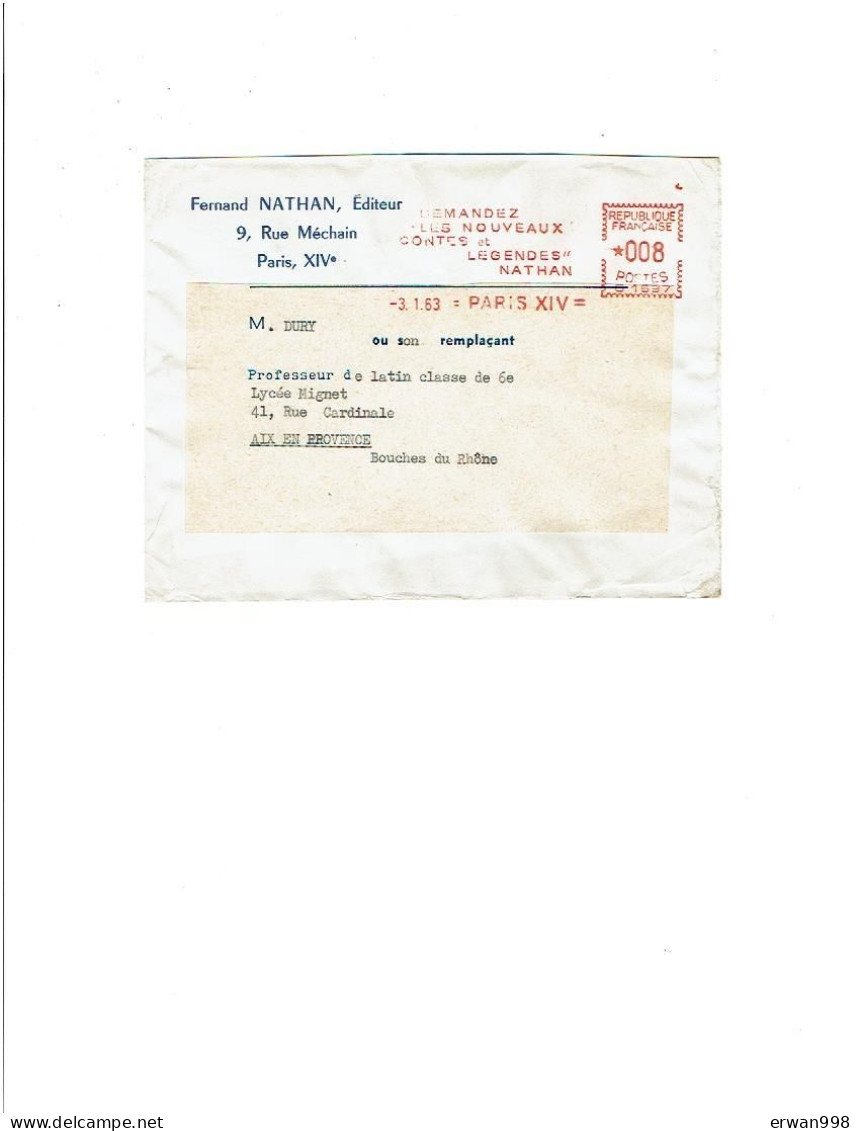 75 PARISXIV EMA Rouge CONTES Et LEGENDES De NATHAN Du 03/1/963    (954) - EMA (Print Machine)