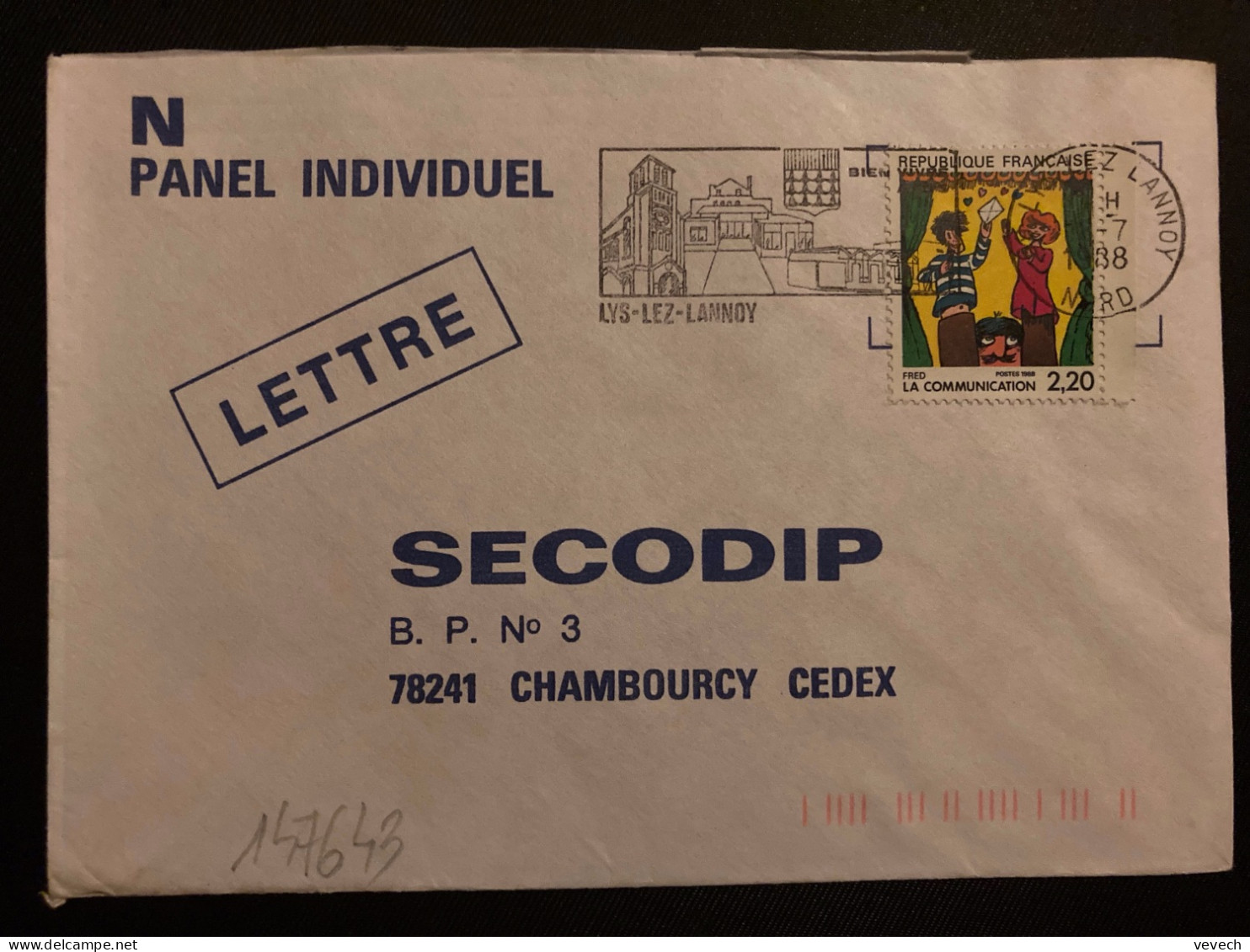 LETTRE TP YT 2506 LA COMMUNICATION 2,20 OBL.MEC.18-7 1988 59 LYS LES LANNOY NORD - Brieven En Documenten