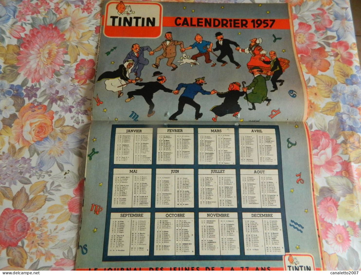 TINTIN +HERGE: FASCICULE TINTIN N° 51 SPECIAL NOËL DE 1956 AVEC LE CALENDRIER CENTRAL DE 1957 SIGNE HERGE-TRACE DE TROUS - Hergé