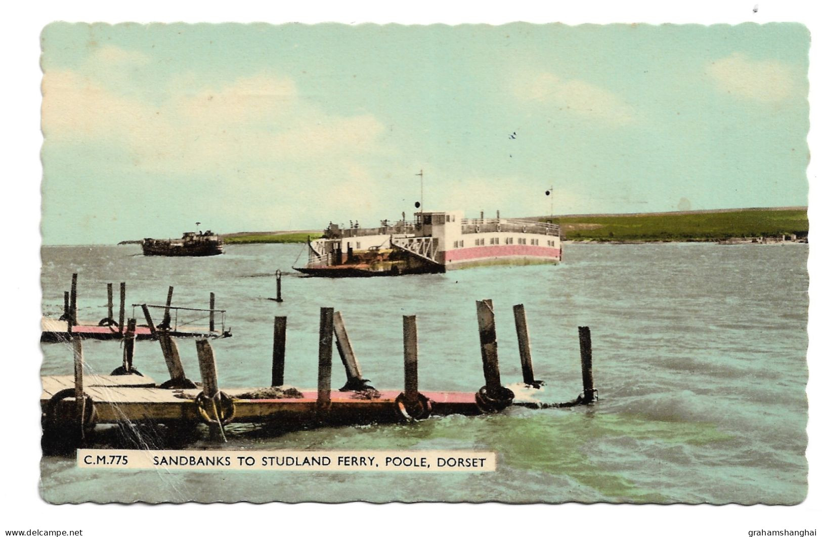 Postcard UK Dorset Poole Sandbanks To Studland Vehicle Ferry Posted 1950s - Ferries