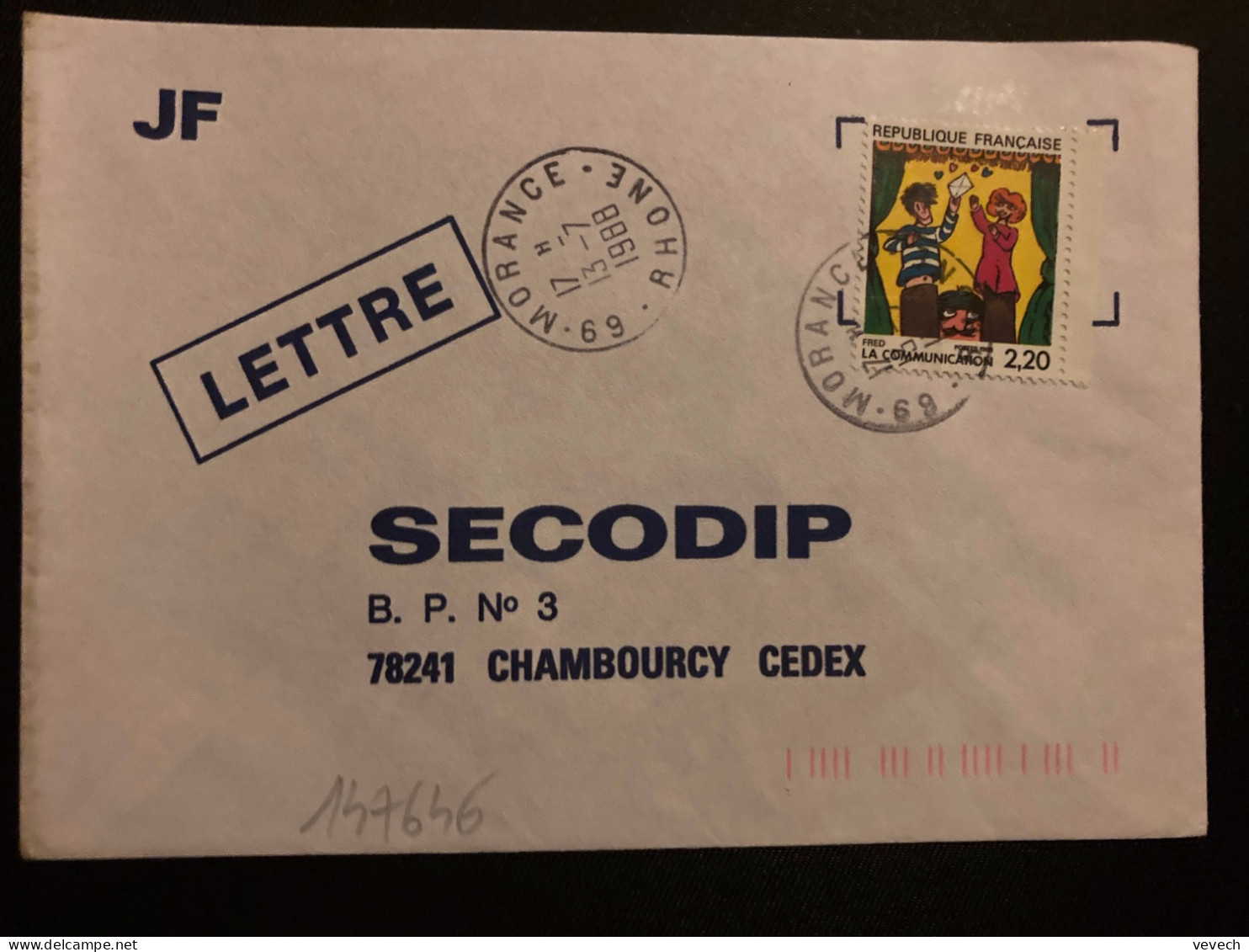 LETTRE TP YT 2506 LA COMMUNICATION 2,20 OBL.13-7 1988 69 MORANCE RHONE - Brieven En Documenten