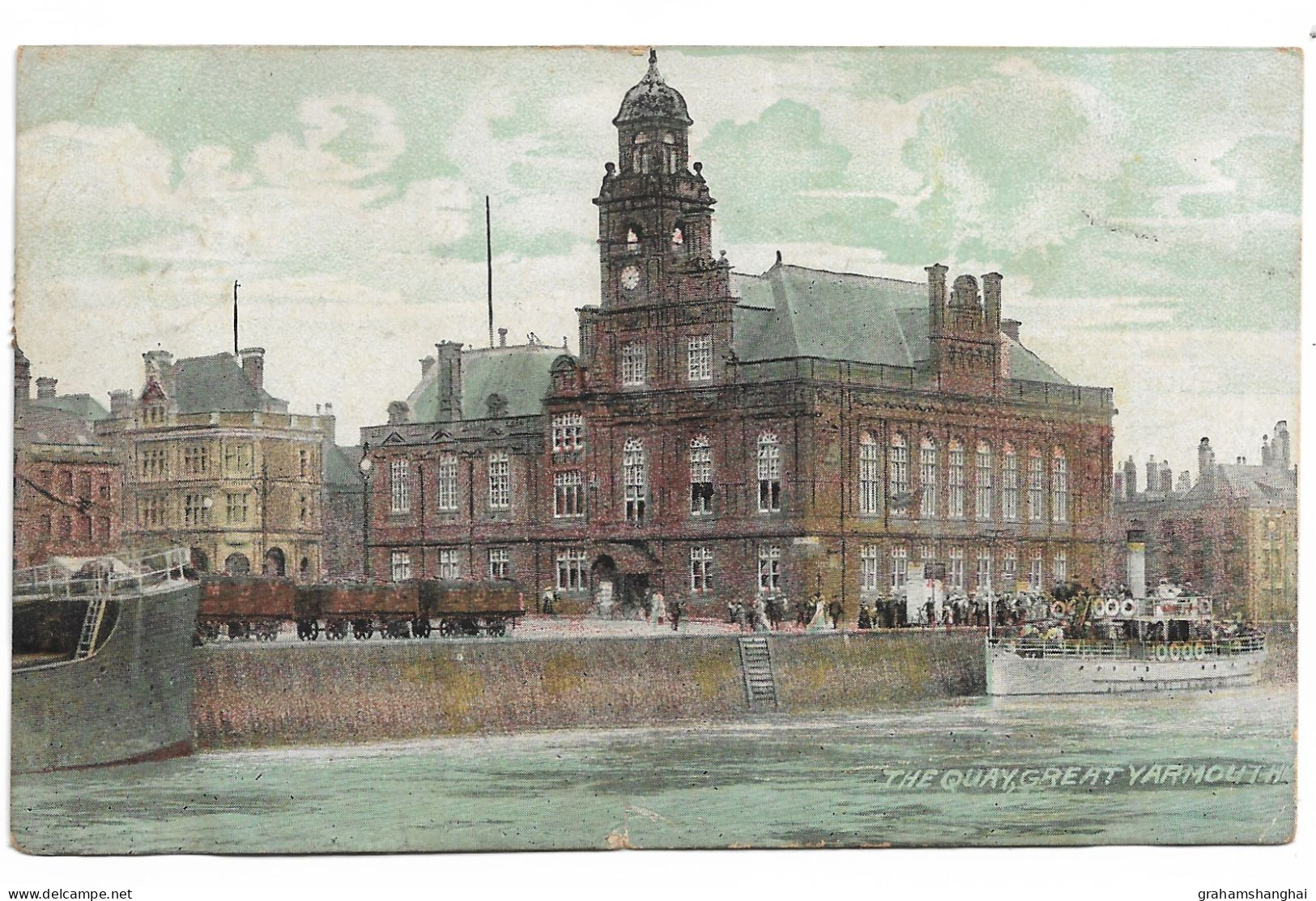 Postcard UK England Norfolk Great Yarmouth The Quay & Town Hall Posted 1908 - Great Yarmouth