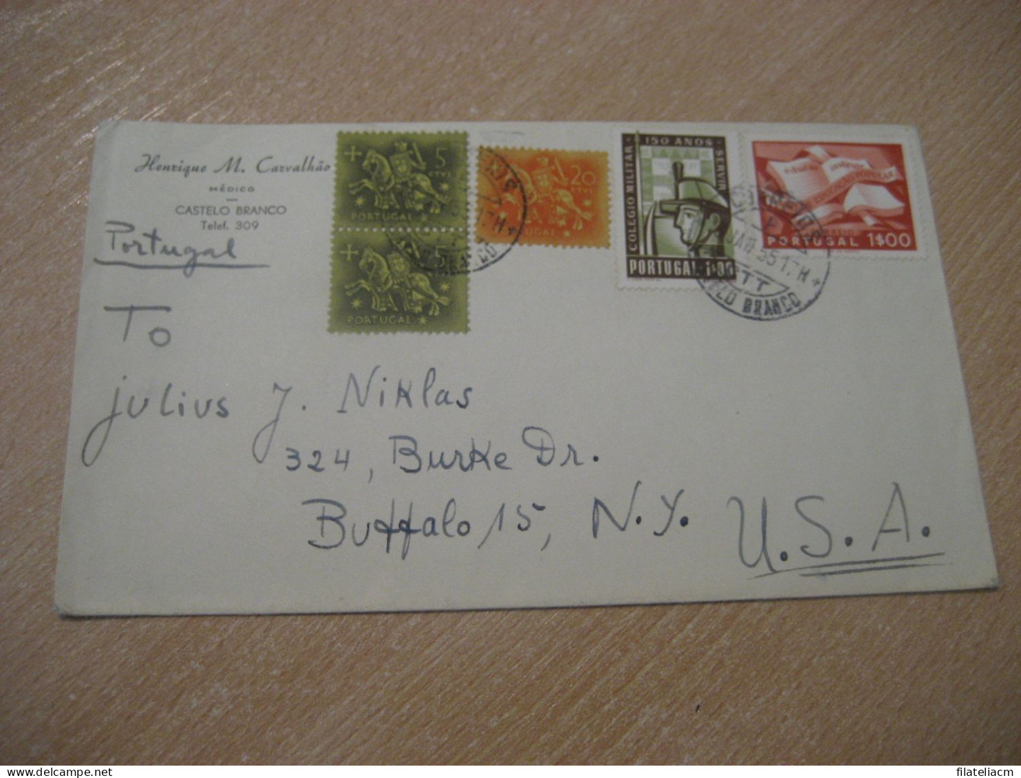 CASTELO BRANCO 1955 To Buffalo NY USA Cancel Medico Doctor Health Sante Cover PORTUGAL - Brieven En Documenten