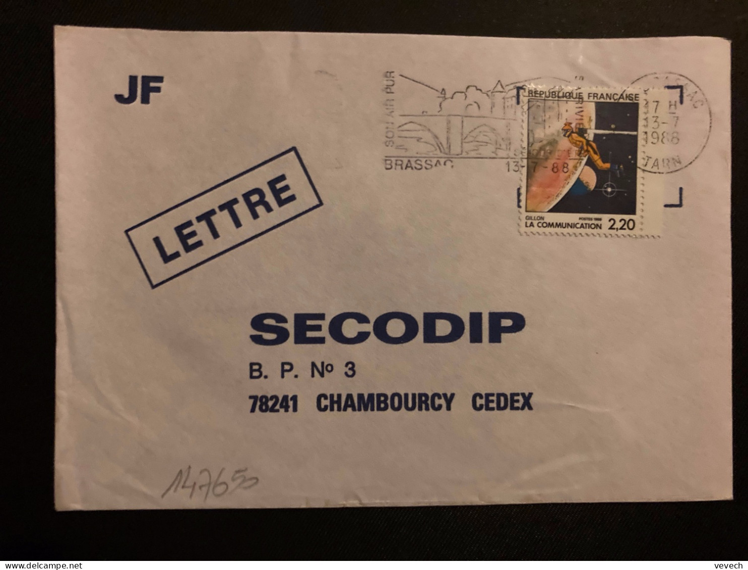 LETTRE TP YT 2508 LA COMMUNICATION GILLON 2,20 OBL.MEC.11-7 1988 81 BRASSAC TARN - Brieven En Documenten