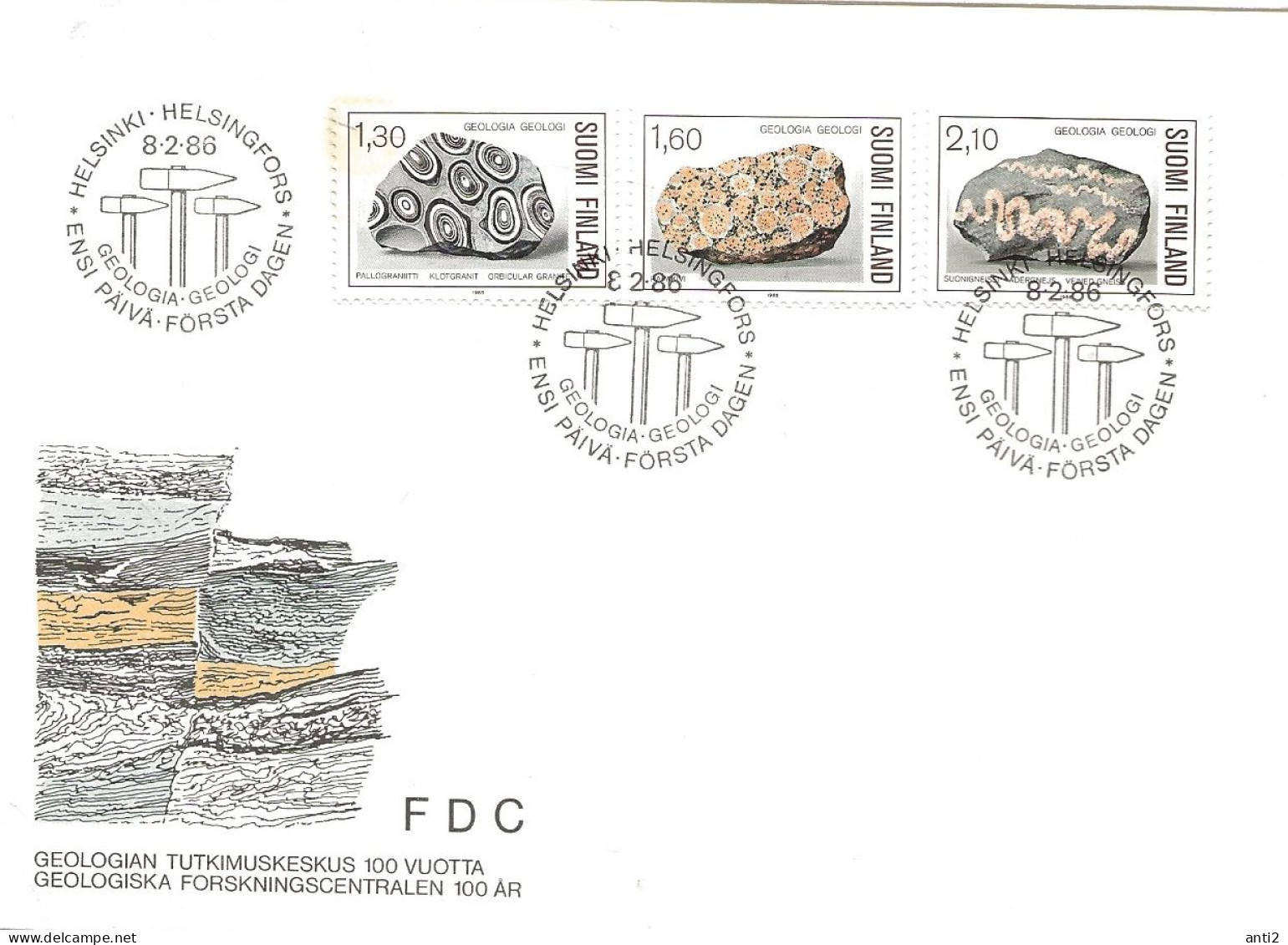 Finland   1986  Geology: Rock Types, Mi 982-984    FDC - Briefe U. Dokumente