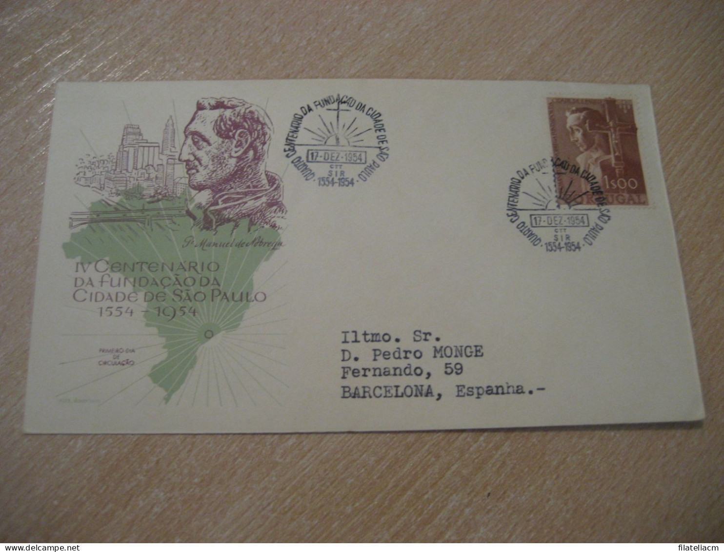 CTT SIR 1954 Manuel De Nobrega Founder SAO PAULO Brasil City FDC Cancel Cover PORTUGAL - Brieven En Documenten