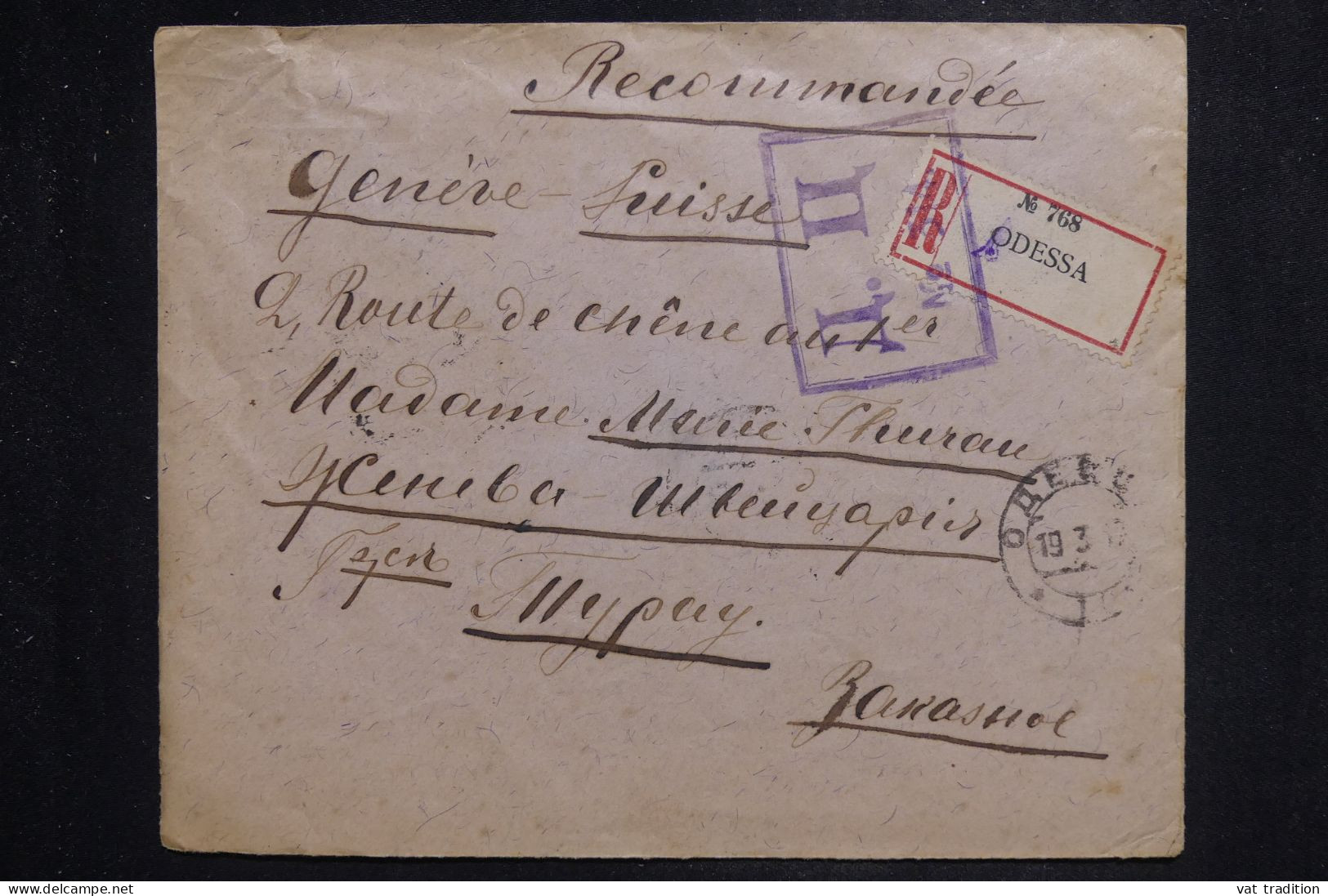 RUSSIE - Enveloppe En Recommandé De Odessa Pour La Suisse En 1917, Affranchissement Au Dos - L 151089 - Lettres & Documents